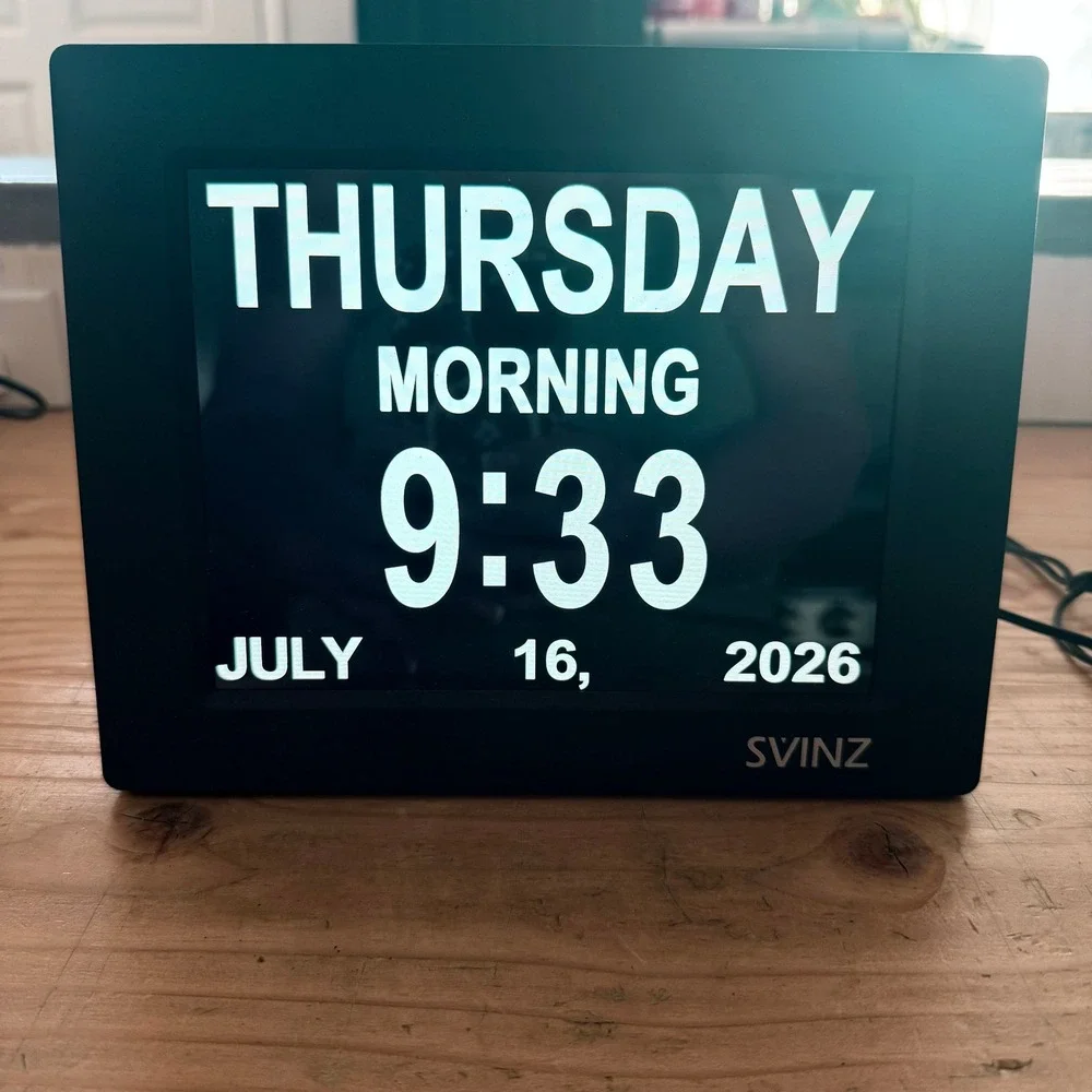 Svinz SDC008 8 Inch Digital Day Clock Dementia Memory Loss Alzheimer Black